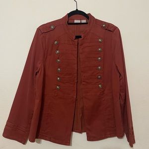 Brown red Chico’s military jacket size 2